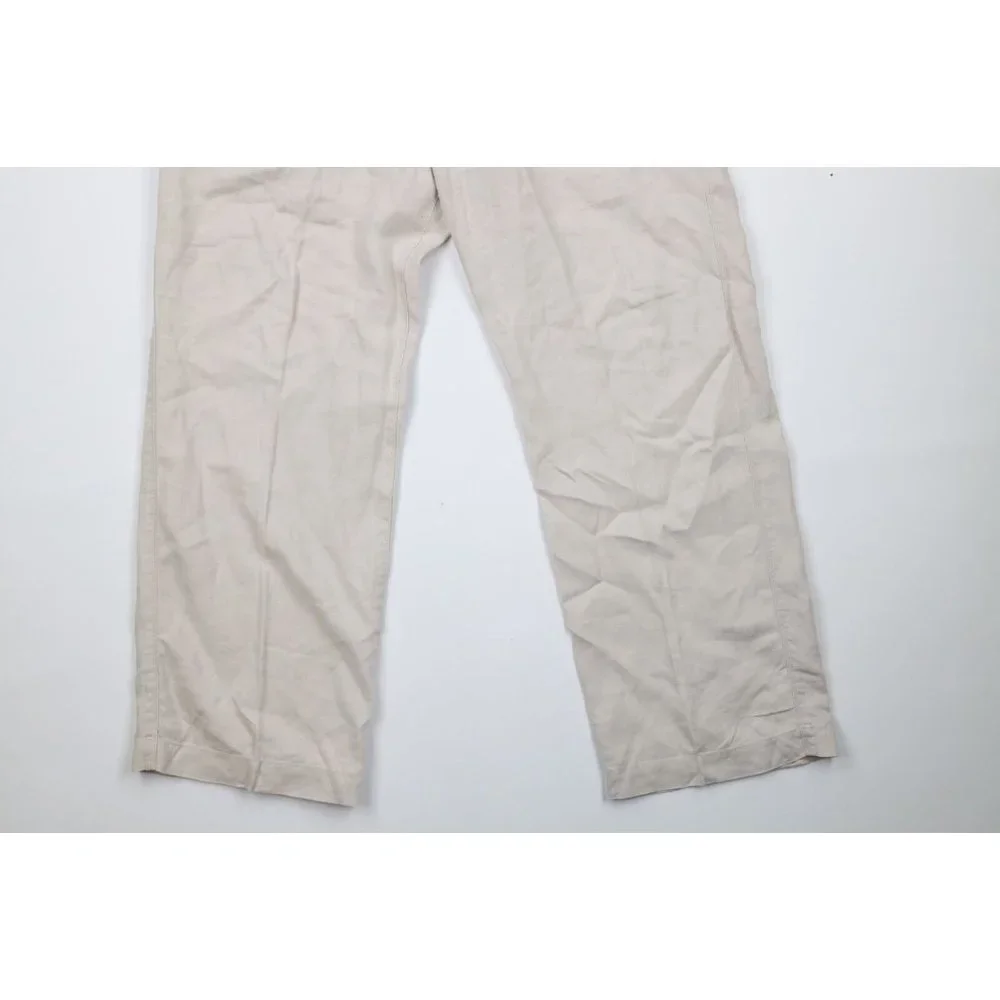 Vintage Banana Republic Mens 34x30 Linen Wide Leg Chino Pants Trousers Beige